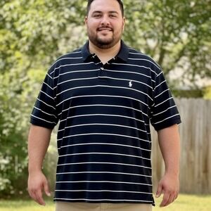 Polo Ralph Lauren Striped Polo Shirt Mens 2XB Big Black White‎ Pony Logo Golf